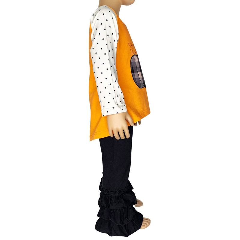 Girls Orange Pumpkin Top & Black Ruffle Pants Halloween Thanksgiving - Everetts Place: Online Boutique - Kid's Clothing