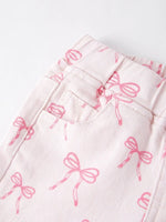 Rylee Faith Designs Girls Pink Bow Print Elastic Flared Jeans - Everetts Place Boutique - 
