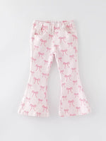 Rylee Faith Designs Girls Pink Bow Print Elastic Flared Jeans - Everetts Place Boutique - 