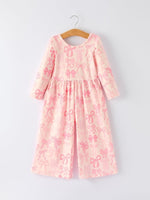Rylee Faith Designs Girls Pink Bow Print Long Sleeve Jumpsuit - 