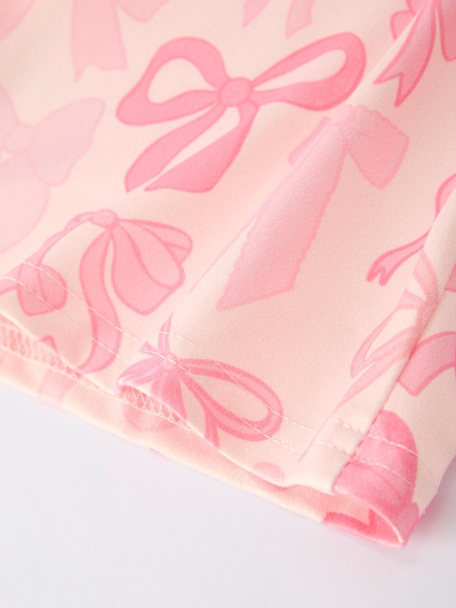 Rylee Faith Designs Girls Pink Bow Print Long Sleeve Jumpsuit - 