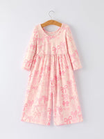 Rylee Faith Designs Girls Pink Bow Print Long Sleeve Jumpsuit - 