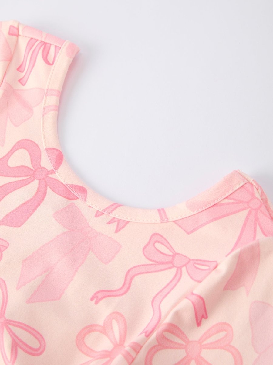 Rylee Faith Designs Girls Pink Bow Print Long Sleeve Jumpsuit - 