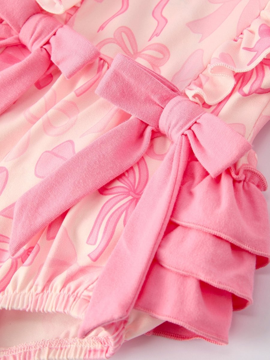 Rylee Faith Designs Girls Pink Bow Print Long Sleeves Romper - 