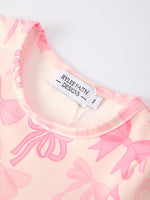 Rylee Faith Designs Girls Pink Bow Print Ruffled Long - sleeved Set - 