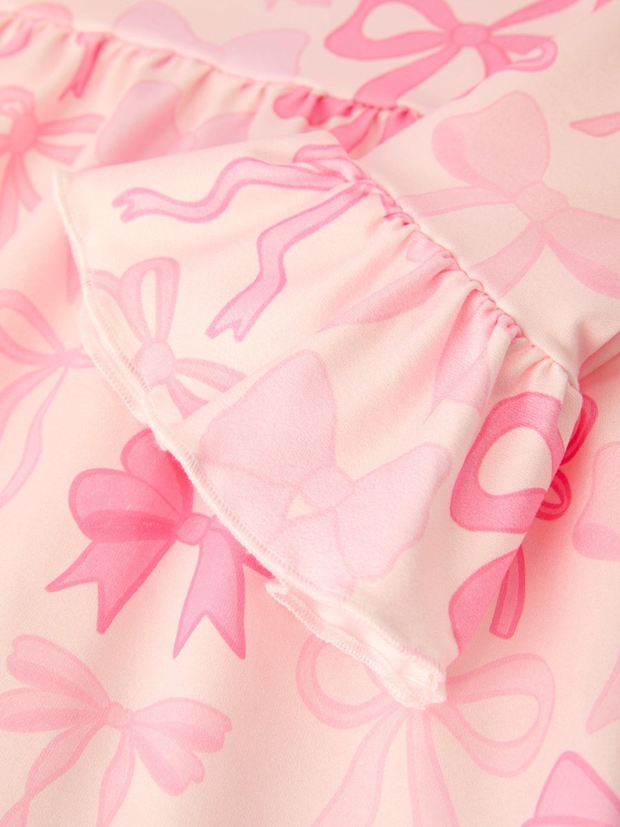 Rylee Faith Designs Girls Pink Bow Print Ruffled Long - sleeved Set - 