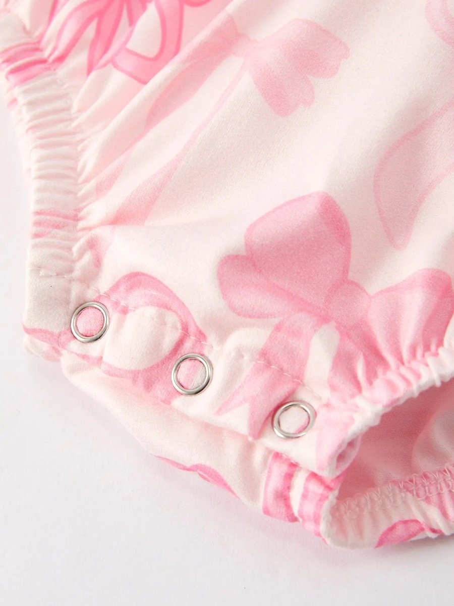 Rylee Faith Designs Girls Pink Bow Print Summer Romper - 