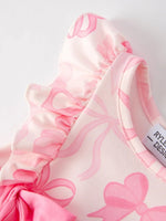 Rylee Faith Designs Girls Pink Bow Print Summer Romper - 