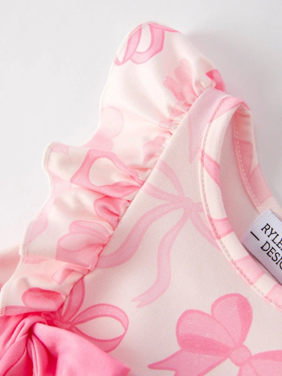Rylee Faith Designs Girls Pink Bow Print Summer Romper - 