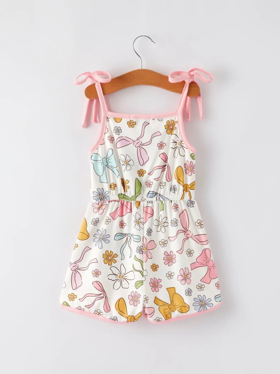 Rylee Faith Designs Girls Pink Bow Suspender Jumpsuit for Kids - 