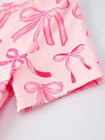 Rylee Faith Designs Girls Pink Dress with Bow Pattern - Cute Short Sleeve Outfit - 