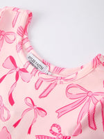 Rylee Faith Designs Girls Pink Dress with Bow Pattern - Cute Short Sleeve Outfit - 