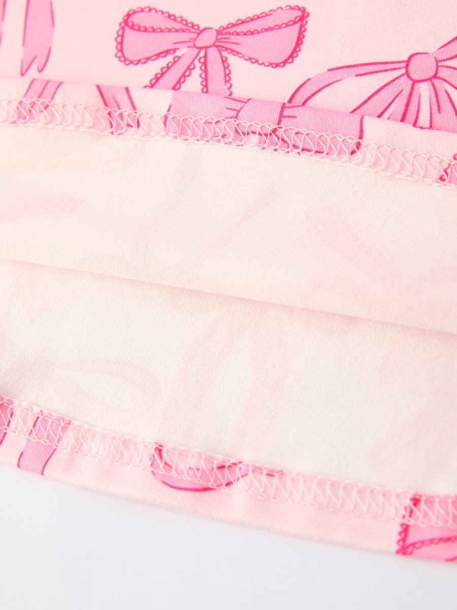 Rylee Faith Designs Girls Pink Dress with Bow Pattern - Cute Short Sleeve Outfit - 