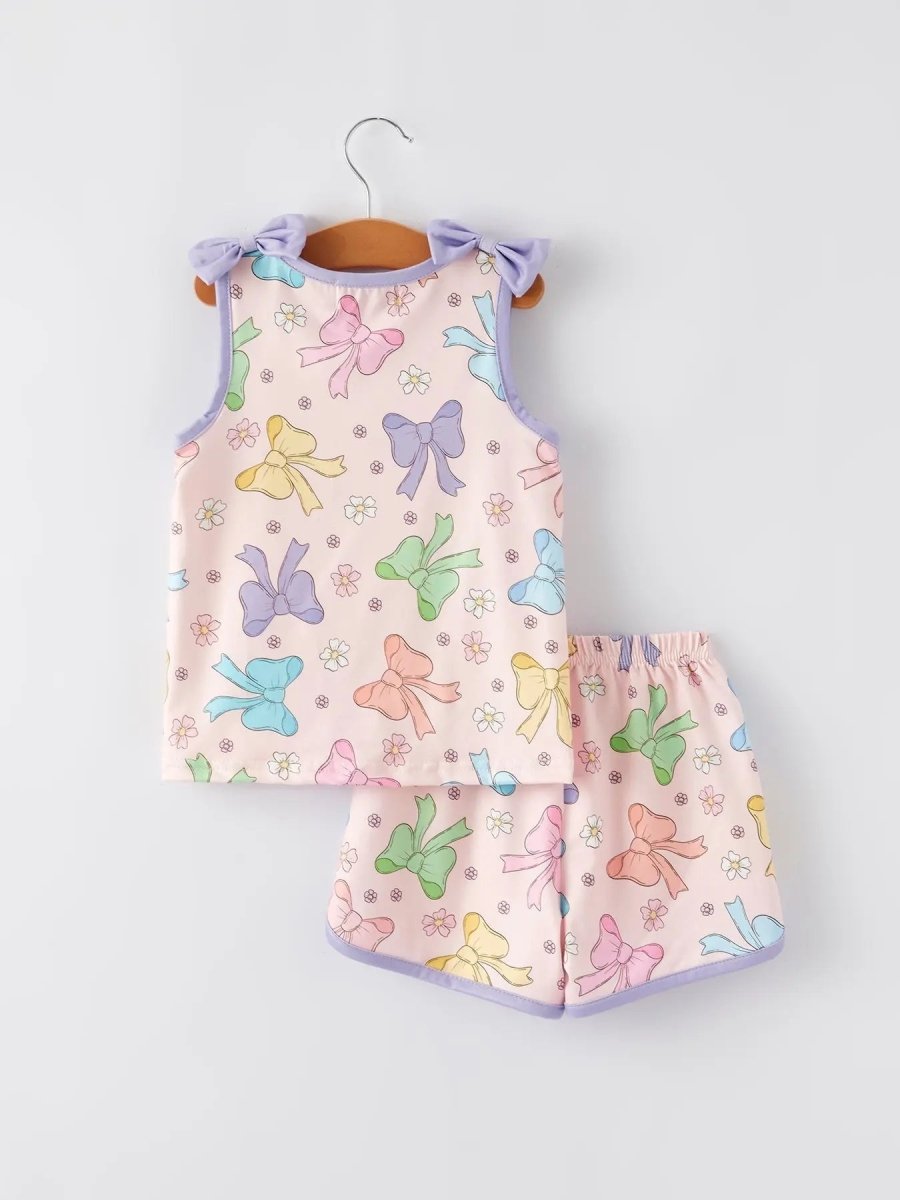 Rylee Faith Designs Girls Purple Bow Sleeveless Vest Top and Shorts Set - Everetts Place Boutique - 