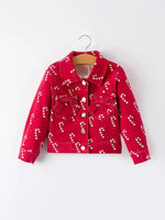 Rylee Faith Designs Girls Red Christmas Themed Denim Jacket For Festive Winter - Everetts Place Boutique - 