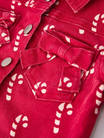 Rylee Faith Designs Girls Red Christmas Themed Denim Jacket For Festive Winter - Everetts Place Boutique - 