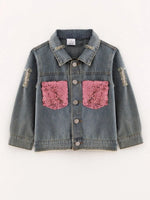 Rylee Faith Designs Girls Sequins Denim Jacket Stylish Versatile Top Coat - 