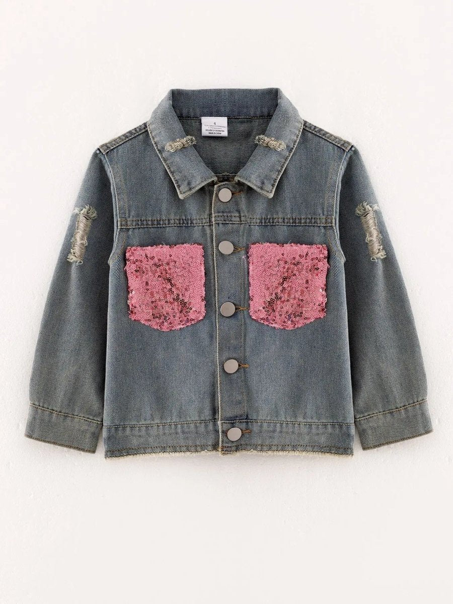 Rylee Faith Designs Girls Sequins Denim Jacket Stylish Versatile Top Coat - 