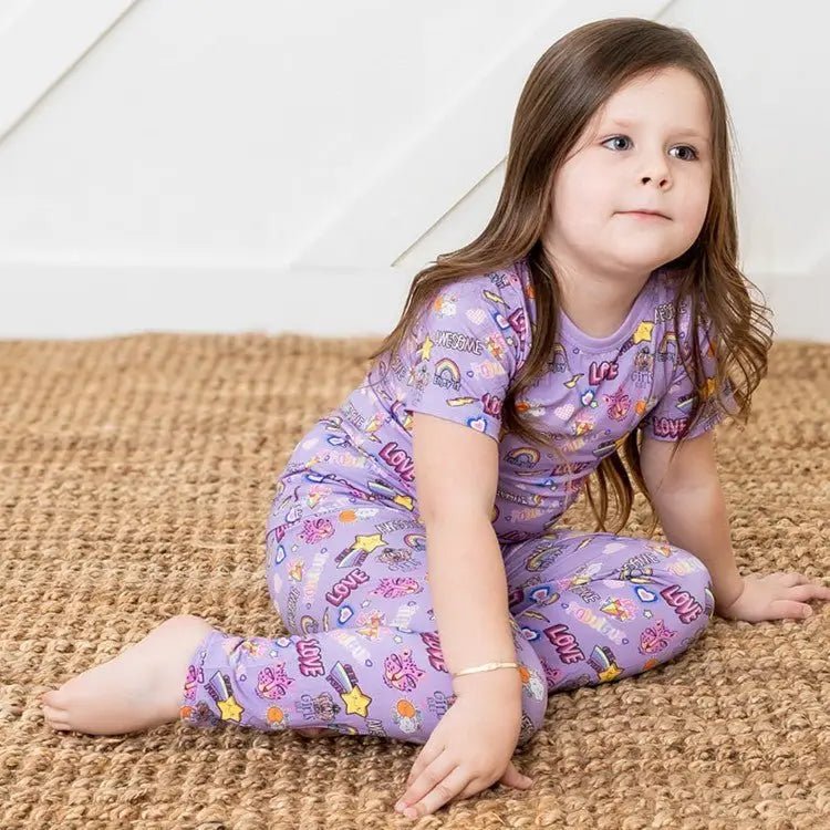 Bestaroo Girls Short Sleeve Bamboo Pajama Set With Girl Power Print Sleepwear - 