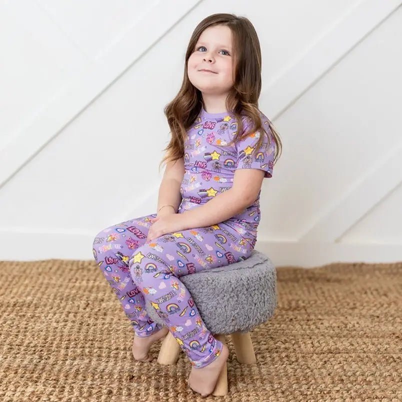 Bestaroo Girls Short Sleeve Bamboo Pajama Set With Girl Power Print Sleepwear - 