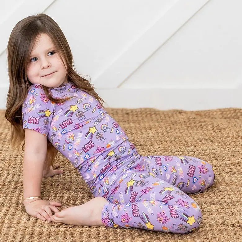 Bestaroo Girls Short Sleeve Bamboo Pajama Set With Girl Power Print Sleepwear - 
