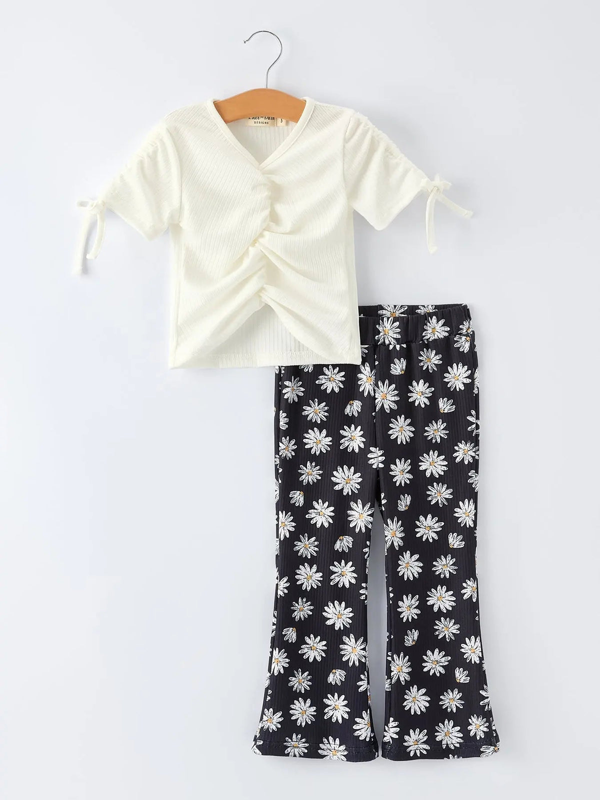Rylee Faith Designs Girls' Spring Daisy Set Ruched Tie Sleeve - 