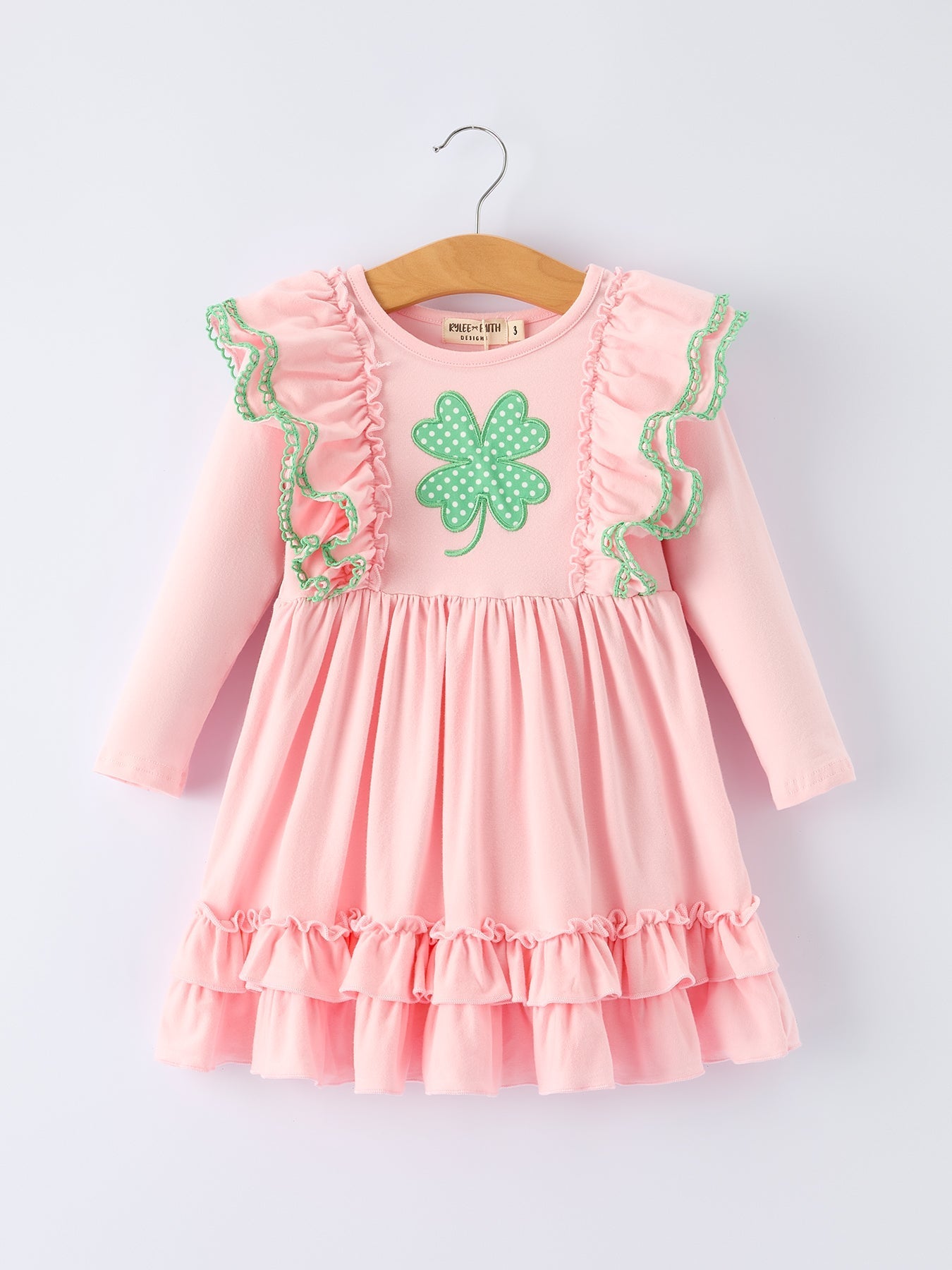 Rylee Faith Designs Girls St. Patrick’s Day Shamrock Applique Ruffle Girls Dress - 