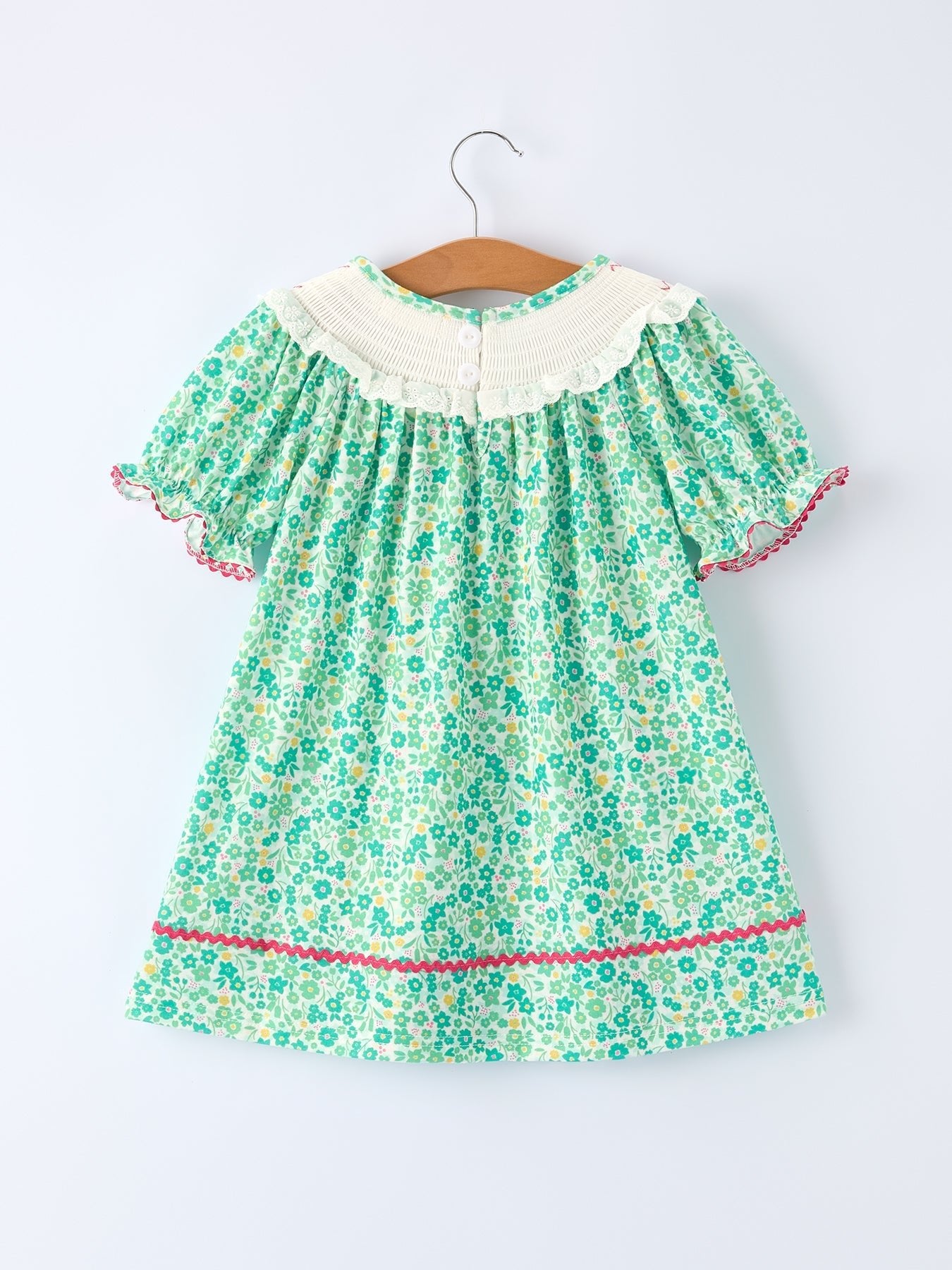 Rylee Faith Designs Girls St. Patrick’s Day Shamrock Bow Smocked Dress - 
