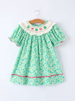 Rylee Faith Designs Girls St. Patrick’s Day Shamrock Bow Smocked Dress - 