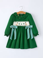 Rylee Faith Designs Girls St. Patrick’s Day Shamrock Puppy Smocked Dress - 
