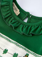 Rylee Faith Designs Girls St. Patrick’s Day Shamrock Puppy Smocked Dress - 