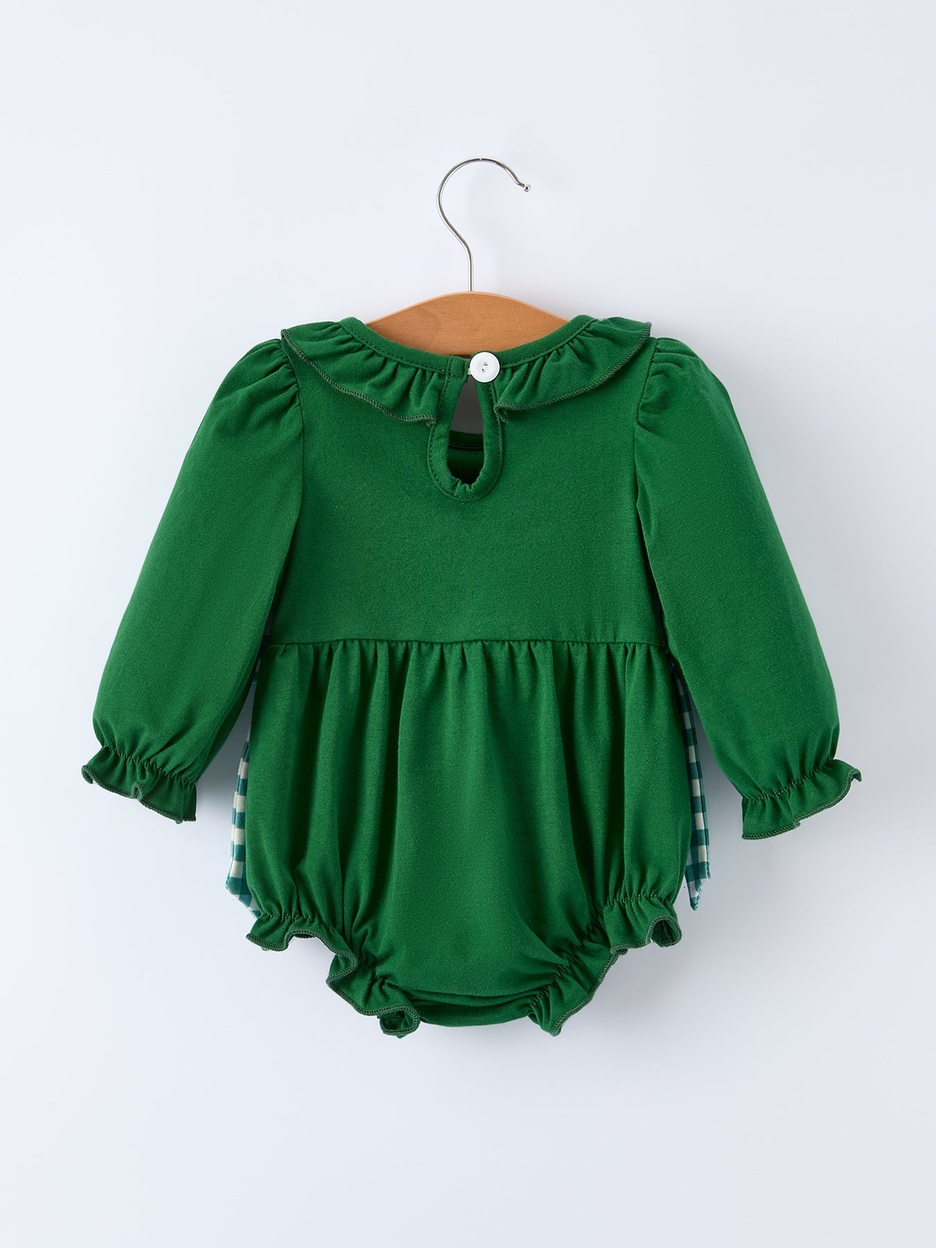 Rylee Faith Designs Girls St. Patrick’s Day Shamrock Puppy Smocked Romper - 