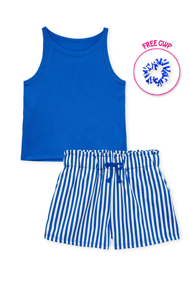 Cutie Patootie Clothing Girls Stripe Short Set With Matching Scrunchie 100 Cotton GKSS - Y26 - 38185Everetts Place