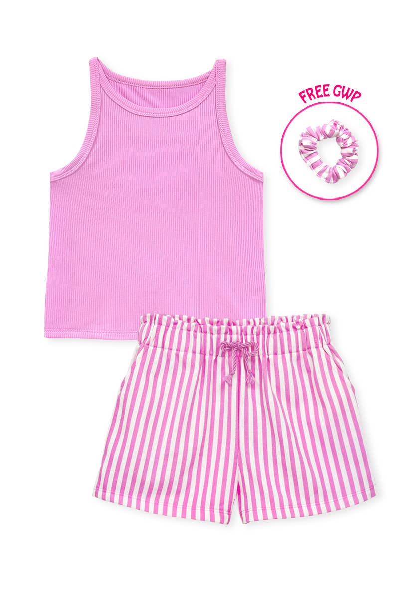 Cutie Patootie Clothing Girls Stripe Short Set With Matching Scrunchie 100 Cotton GKSS - Y26 - 38185Everetts Place