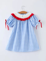 Rylee Faith Designs Girls Summer Strawberry Bow Embroidered Smocked Dress - 