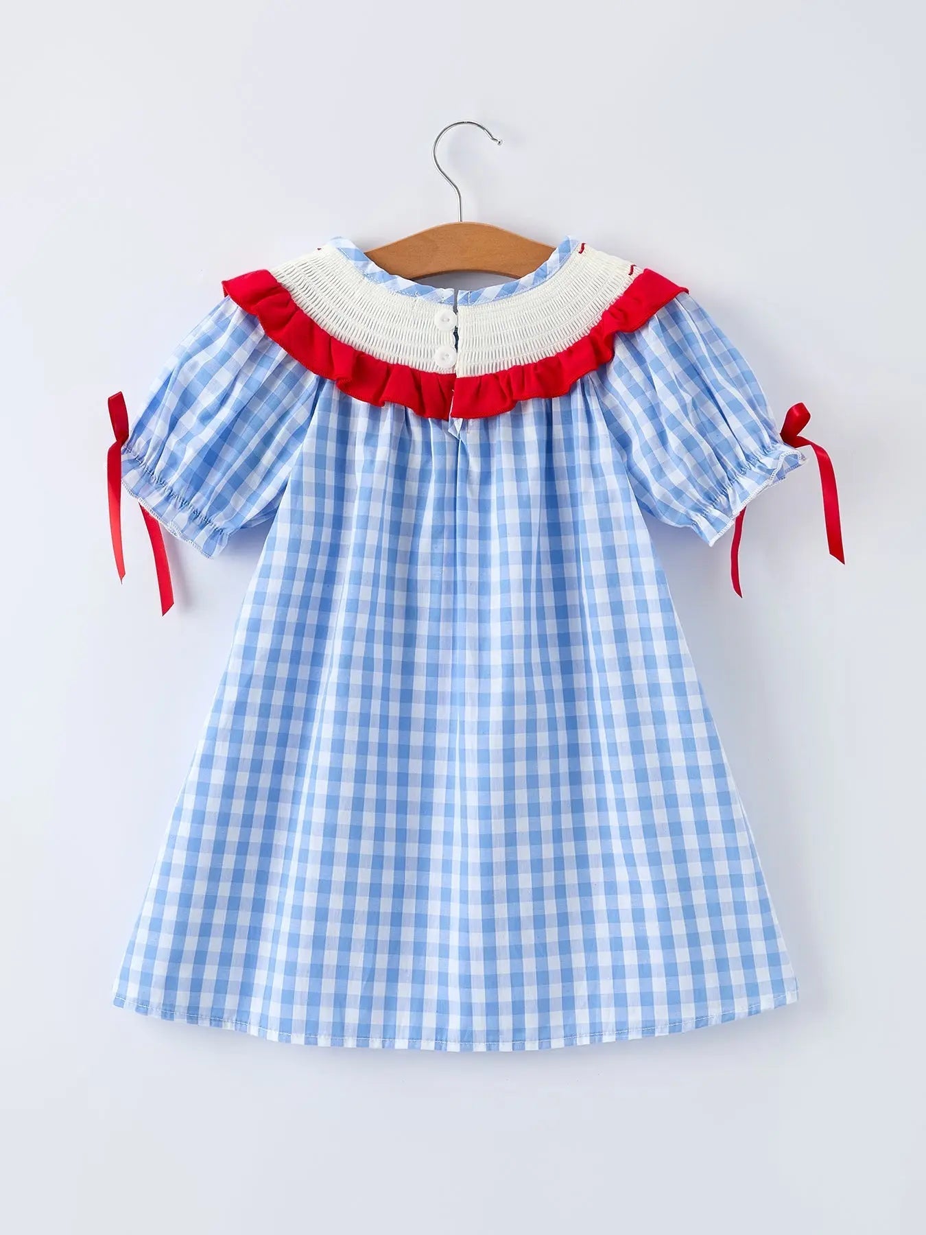 Rylee Faith Designs Girls Summer Strawberry Bow Embroidered Smocked Dress - 