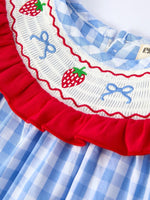 Rylee Faith Designs Girls Summer Strawberry Bow Embroidered Smocked Dress - 