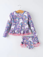 Rylee Faith Designs Girls Unicorn Long Sleeve Ruffle Swimsuit Set - 