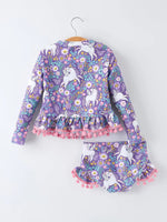 Rylee Faith Designs Girls Unicorn Long Sleeve Ruffle Swimsuit Set - 