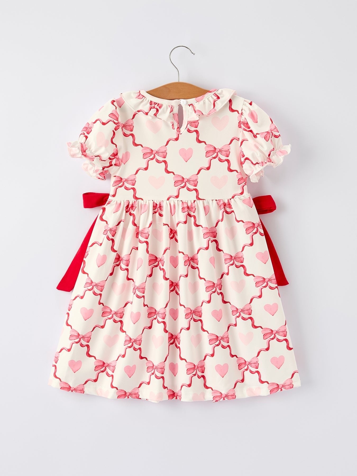 Rylee Faith Designs Girls Valentine Dress with Heart Embroidery and Bowknot Design - 