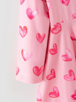Rylee Faith Designs Girls Valentine Party Dress – Pink Heart Print Long Sleeve - 