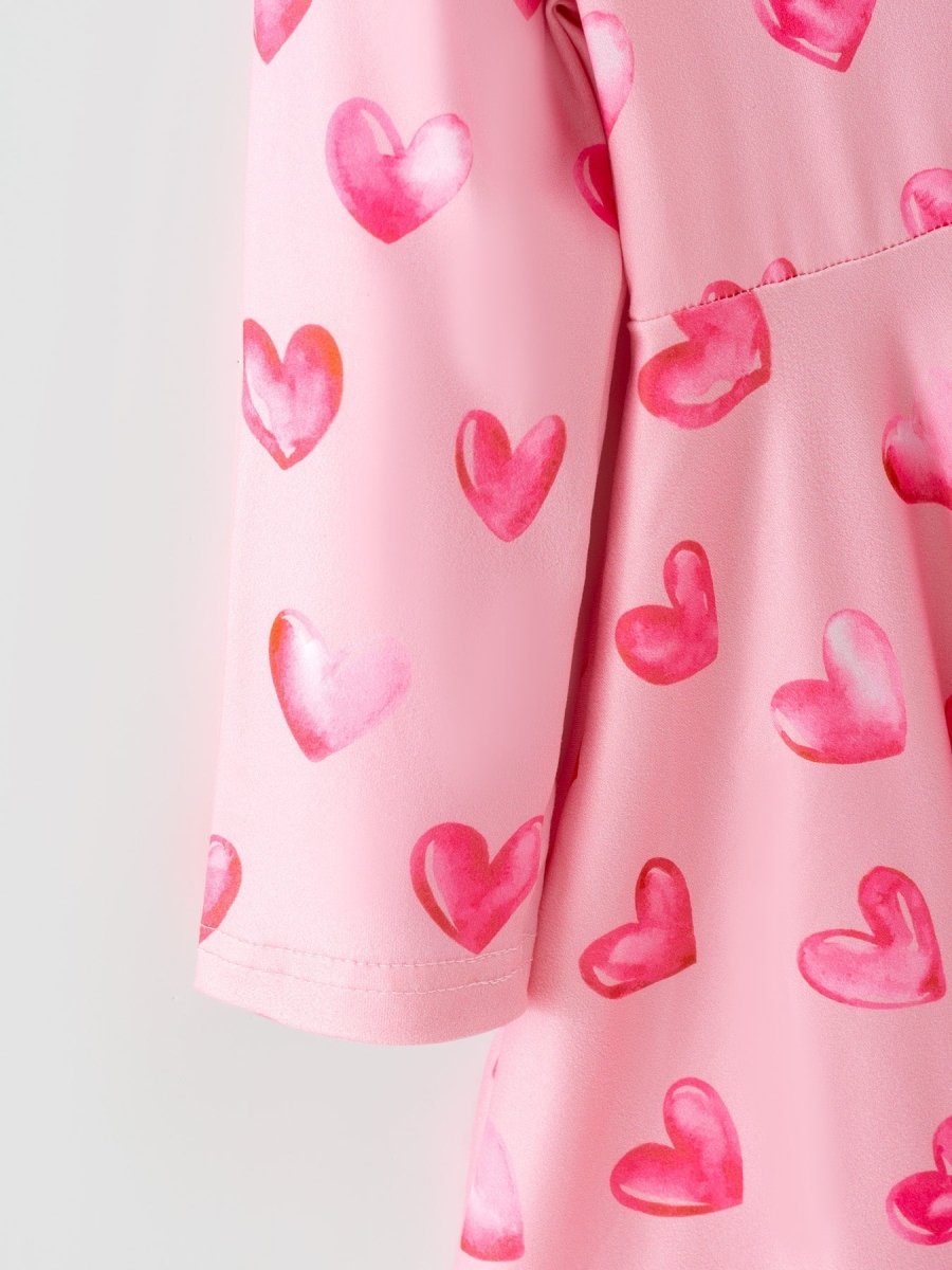 Rylee Faith Designs Girls Valentine Party Dress – Pink Heart Print Long Sleeve - 