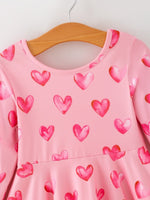 Rylee Faith Designs Girls Valentine Party Dress – Pink Heart Print Long Sleeve - 