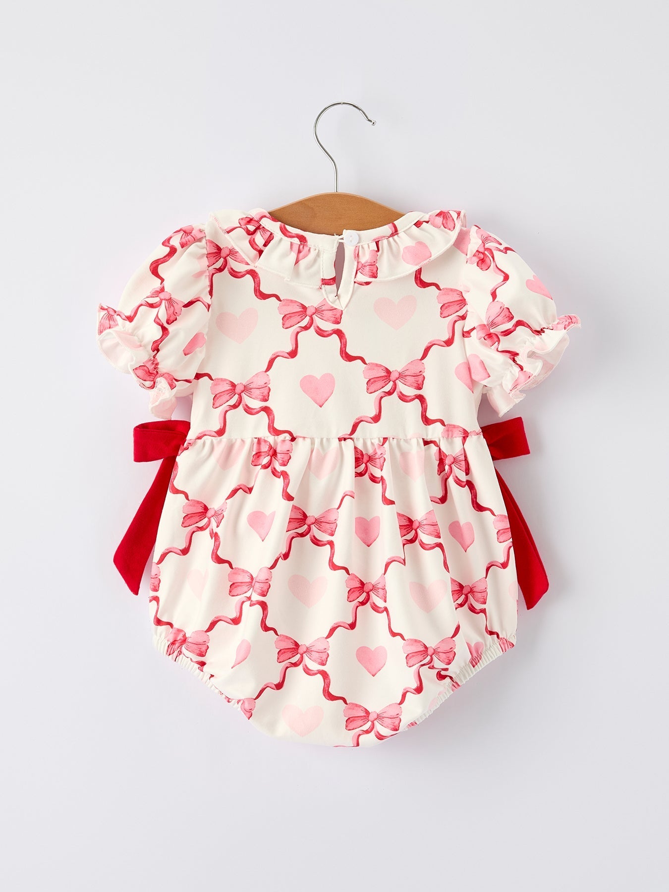 Rylee Faith Designs Girls Valentine Romper with Heart Embroidery and Bowknot Design - 