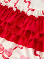 Rylee Faith Designs Girls Valentine Romper with Heart Print and Bowknot Design - 
