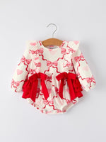 Rylee Faith Designs Girls Valentine Romper with Heart Print and Bowknot Design - 