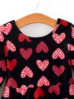 Rylee Faith Designs Girls Valentine's Day Black Dress With Leopard Heart Print - 