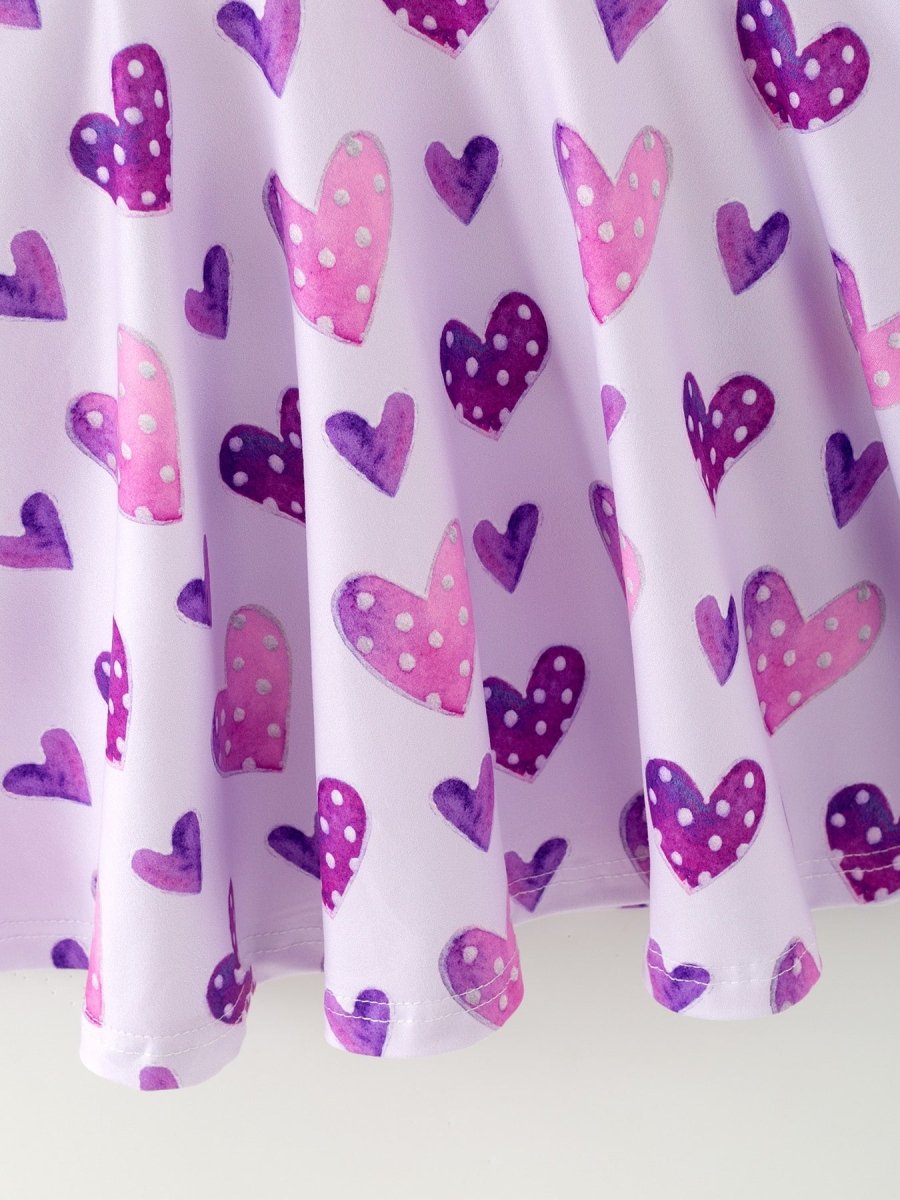 Rylee Faith Designs Girls Valentine's Day Cute Purple Heart Polka Dot Dress - 