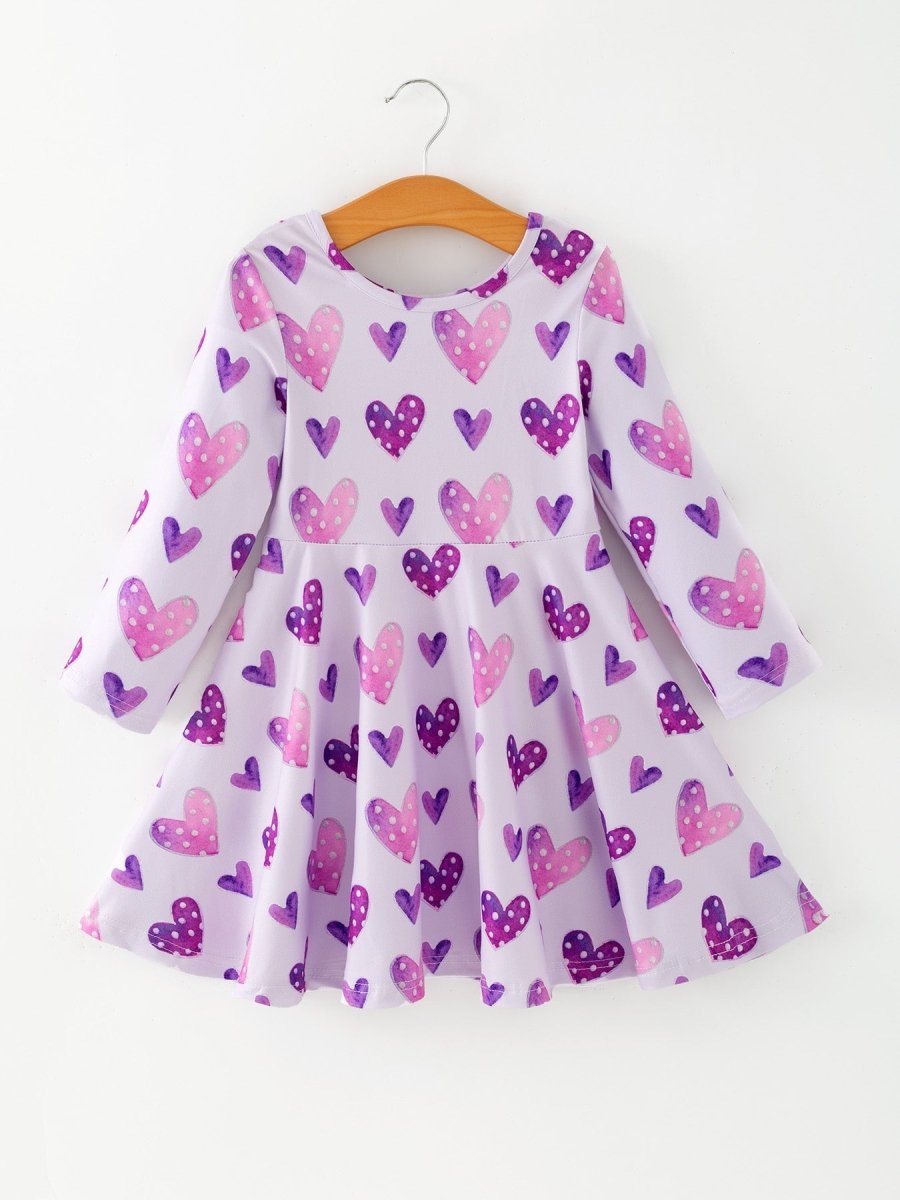 Rylee Faith Designs Girls Valentine's Day Cute Purple Heart Polka Dot Dress - 