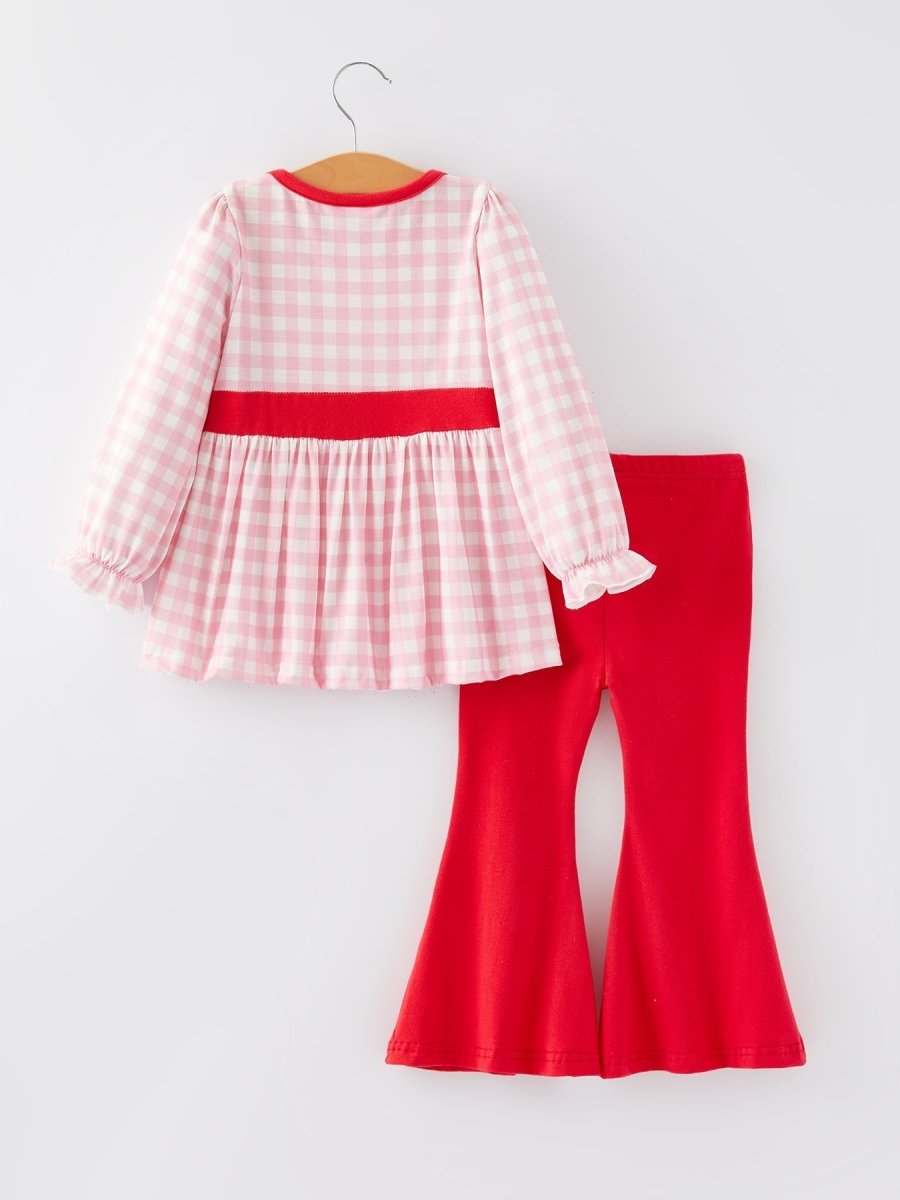Rylee Faith Designs Girls Valentine's Day Heart Applique Plaid Outfits Set - 